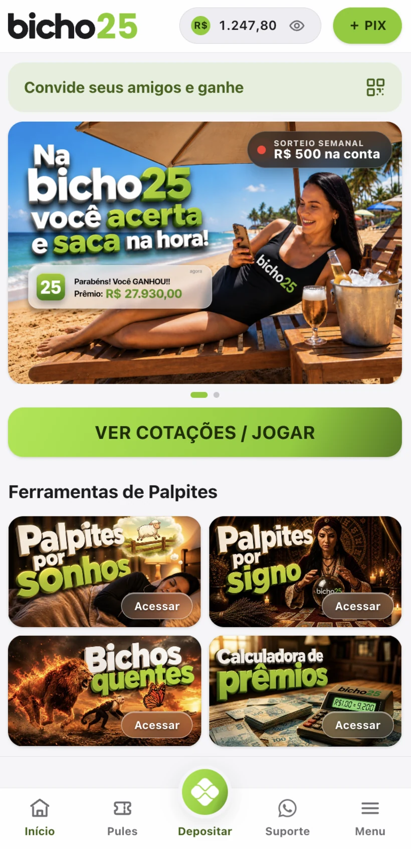 Ferramentas de palpite no aplicativo do jogo do bicho da bicho25